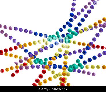 Des lignes droites de faux strass ou des pierres précieuses rondes à pois entrecroisées confèrent un motif abstrait isolé. Perles de bijoux scintillent & sont toutes les couleurs avec des facettes. Banque D'Images