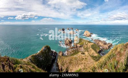 Vue panoramique sur Nugget point et phare, Catlins, Île du Sud, Nouvelle-Zélande Banque D'Images