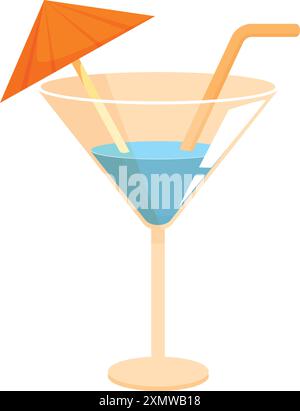 Cocktail bleu servi dans un verre à martini avec parapluie et paille Illustration de Vecteur