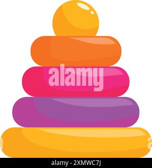 Jouet empilable en plastique coloré avec des anneaux de différentes tailles et une balle sur le dessus Illustration de Vecteur
