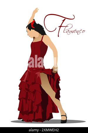 Belle jeune danse flamenco. Illustration vectorielle 3D. Illustration de Vecteur
