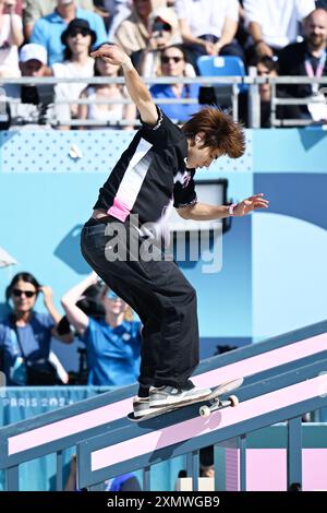 Paris, France. Crédit : MATSUO. 29 juillet 2024. Yuto Horigome (JPN) Skateboard : finale de rue masculine lors des Jeux Olympiques de Paris 2024 à la Concorde à Paris, France. Crédit : MATSUO . K/AFLO SPORT/Alamy Live News Banque D'Images