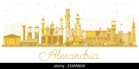 Alexandria Egypt City silhouette Skyline avec des bâtiments dorés isolés sur blanc. Illustration vectorielle. Illustration de Vecteur