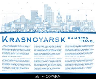 Esquissez la ligne d'horizon de la ville de Krasnoyarsk Russie avec des bâtiments bleus et un espace de copie. Illustration vectorielle. Paysage urbain de Krasnoïarsk avec des points de repère. Illustration de Vecteur