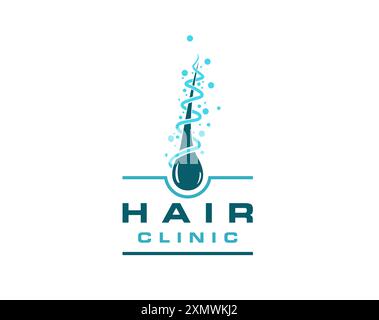 Clinique capillaire, icône de dermatologie, follicule se développent. Emblème vecteur isolé pour le rajeunissement de la peau et les soins d'expert pour la santé du cuir chevelu et des cheveux, follicule transpl Illustration de Vecteur