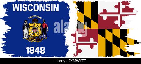 Maryland et Wisconsin etats grunge connexion des drapeaux de brosse, vecteur Illustration de Vecteur