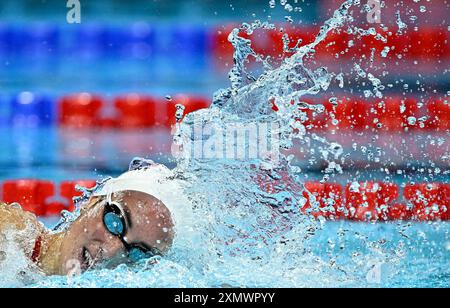 Pékin, France. 29 juillet 2024. Emma Weyant, des États-Unis, participe au 400m Medley Heat of Swimming féminin aux Jeux Olympiques de Paris 2024 à Paris, France, le 29 juillet 2024. Crédit : Wang Peng/Xinhua/Alamy Live News Banque D'Images