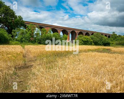 Le vieux viaduc victorien de briques rouges désaffecté près de Marefield, John O'Gaunt et Twyford dans le Leicestershire, Angleterre, Royaume-Uni Banque D'Images