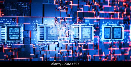 Code binaire. Big Data. Bloc de données. Cube avec code binaire. Code informatique. Fond technique abstrait. Attaque de pirates informatiques. Blockchain. Intellig. Artificiel Banque D'Images