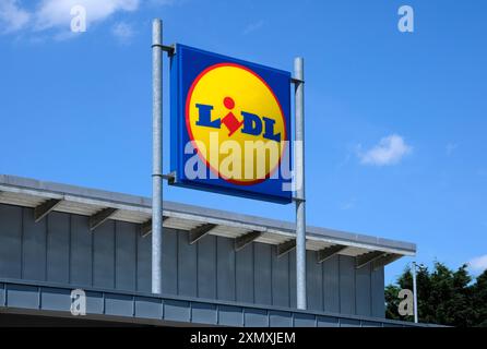 Panneau de supermarché Lidl, fakenham, norfolk, angleterre Banque D'Images