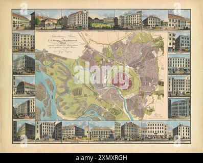 Carte graphique vintage. Plan de la ville de la capitale et de la ville résidentielle de Vienne avec des vues des bâtiments résidentiels des hommes d'affaires les plus distingués, par Carl Graf Vasquez , vers les années 1830 Banque D'Images