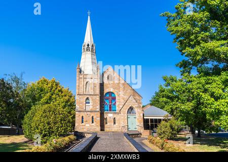 Église luthérienne St Paul Hahndorf construite en 1890 vue de la rue principale un jour, Australie méridionale Banque D'Images