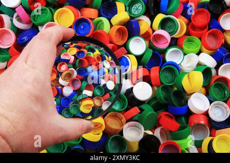 texture de bouchons en plastique comme fond d'industrie de recyclage Banque D'Images