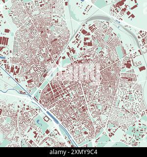 Carte de Reims, France. Carte de la ville, Street map vectoriel avec des bâtiments et des routes, des parcs et des rivières. Illustration de Vecteur