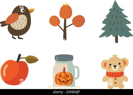 Symboles d'automne ensemble d'éléments plats Illustration de Vecteur