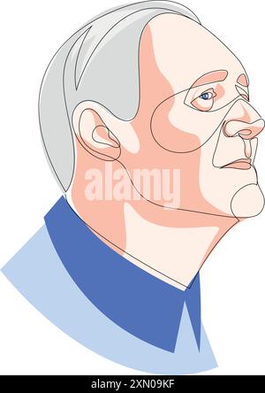 Dessin en ligne continue coloré d'un homme senior souriant portrait. Vecteur d'une ligne du visage d'une personne âgée. Dessin au trait du visage d'un homme adulte Illustration de Vecteur