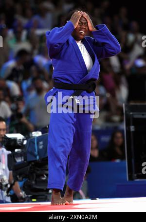 Paris, France. 30 juillet 2024. Clarisse française Agbegnenou (bleue) photographiée lors d'un combat de judo dans la catégorie -63kg de la compétition féminine de judo aux Jeux Olympiques de Paris 2024, le mardi 30 juillet 2024 à Paris, France. Les Jeux de la XXXIIIe Olympiade se déroulent à Paris du 26 juillet au 11 août. La délégation belge compte 165 athlètes en compétition dans 21 sports. BELGA PHOTO BENOIT DOPPAGNE crédit : Belga News Agency/Alamy Live News Banque D'Images