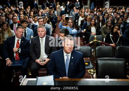 Washington, États-Unis. 30 juillet 2024. Directeur intérimaire des services secrets américains Ronald Rowe Jr. avant une audience sur les défaillances de sécurité ayant conduit à la tentative d'assassinat de l'ancien président Trump, lors d'une audience conjointe de la Commission judiciaire du Sénat et de la Commission de la sécurité intérieure et des affaires gouvernementales du Sénat, au Capitole des États-Unis, à Washington, DC, le mardi 30 juillet, 2024. (Graeme Sloan/Sipa USA) crédit : Sipa USA/Alamy Live News Banque D'Images