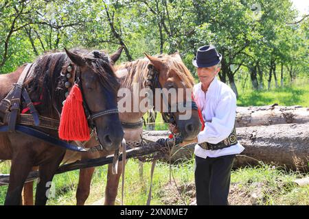 Breb village au coeur de Maramures rural, 500m dans les montagnes des Carpates, où la simplicité authentique et charmante de la vie rurale roumaine. Banque D'Images