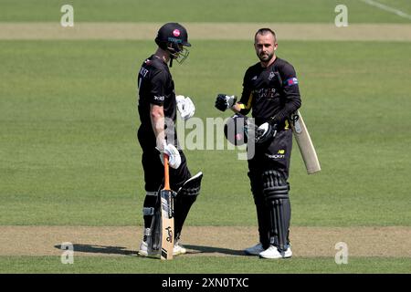 Londres, Royaume-Uni. 30 juillet 2024. Cameron Bancroft du Gloucestershire et Jack Taylor battant dans le rôle de Surrey affrontent le Gloucestershire lors de la Metro Bank One-Day Cup au Kia Oval. Crédit : David Rowe/Alamy Live News Banque D'Images