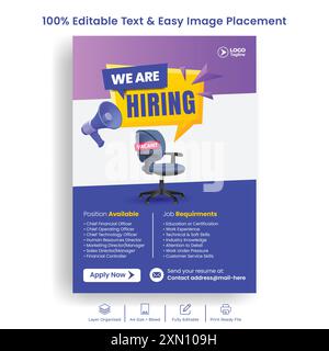 Nous embauchons le flyer d'impression ou l'affiche format a4 modèle modifiable vertical, conception de brochure d'offre d'emploi, flyer de vacance d'emploi ou affiche, flyer d'entreprise Illustration de Vecteur