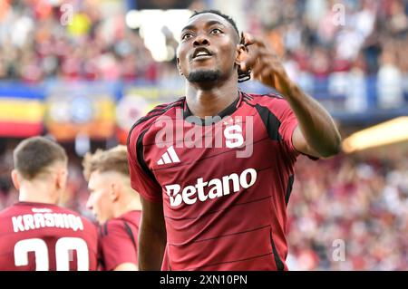 Prague, République tchèque. 30 juillet 2024. VICTOR ALATUNJI du Sparta Praha célèbre après avoir marqué un but lors du deuxième tour de qualification de l'UEFA Champions League, match de 2e manche le 30 juillet 2024, à Prague en République tchèque. (Crédit image : © Slavek Ruta/ZUMA Press Wire) USAGE ÉDITORIAL SEULEMENT! Non destiné à UN USAGE commercial ! Banque D'Images