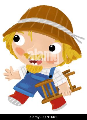 scène de dessin animé avec l'homme fermier debout faisant une certaine activité illustation de fond isolé pour les enfants Banque D'Images
