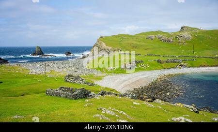 Fethaland est une colonie abandonnée à l'extrémité nord de Mainland, Shetland. C'était le site de la plus grande station de pêche des Shetland Banque D'Images