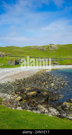 Fethaland est une colonie abandonnée à l'extrémité nord de Mainland, Shetland. C'était le site de la plus grande station de pêche des Shetland Banque D'Images