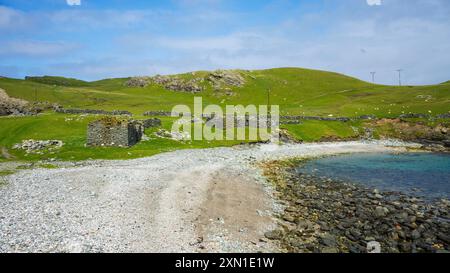 Fethaland est une colonie abandonnée à l'extrémité nord de Mainland, Shetland. C'était le site de la plus grande station de pêche des Shetland Banque D'Images