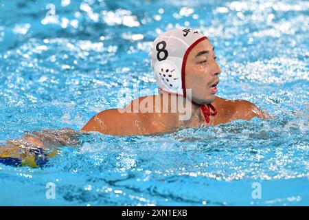 8 TAKATA Mitsuru (JPN), Japon (JPN) vs France (FRA) Water Polo Preliminary Round Group B aux Acquatic Centers, lors des Jeux Olympiques de Paris 2024, 30 juillet 2024, Paris, France. Crédit : Enrico Calderoni/AFLO SPORT/Alamy Live News Banque D'Images