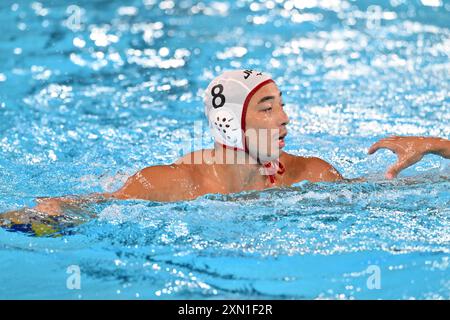 8 TAKATA Mitsuru (JPN), Japon (JPN) vs France (FRA) Water Polo Preliminary Round Group B aux Acquatic Centers, lors des Jeux Olympiques de Paris 2024, 30 juillet 2024, Paris, France. Crédit : Enrico Calderoni/AFLO SPORT/Alamy Live News Banque D'Images