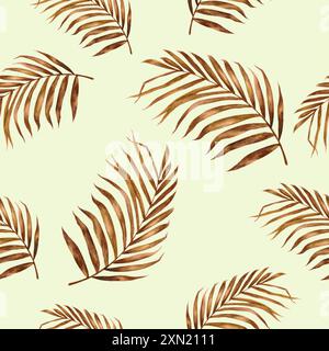 Il s'agit d'un élégant motif aquarelle Leaf Brown Seamless créé sur un délicieux fond vert doux Banque D'Images
