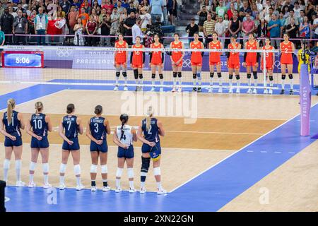 Paris, France, 29 juillet 2024. Volleyball - Tour préliminaire féminin - Poule A - match 5 - équipe Chine contre équipe États-Unis - Jacques Julien / Alamy Live News Banque D'Images