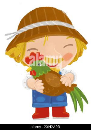 scène de dessin animé avec l'homme fermier debout faisant une certaine activité illustation de fond isolé pour les enfants Banque D'Images