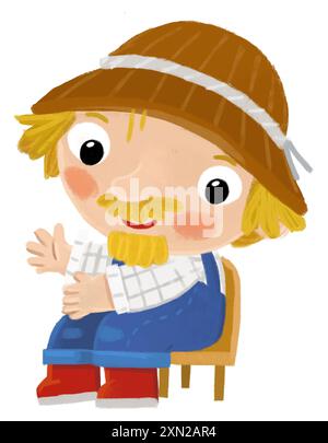 scène de dessin animé avec l'homme fermier debout faisant une certaine activité illustation de fond isolé pour les enfants Banque D'Images