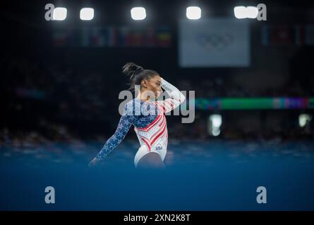 Paris, France. 30 juillet 2024. Simone Biles (USA) Paris 2024 Jeux Olympiques gymnastique artistique finale par équipe féminine Olympische Spiele 30.07.2024 crédit : Moritz Muller/Alamy Live News Banque D'Images