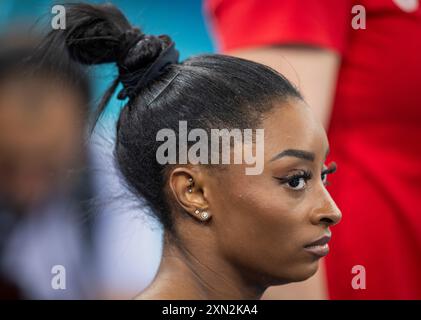 Paris, France. 30 juillet 2024. Simone Biles (USA) Paris 2024 Jeux Olympiques gymnastique artistique finale par équipe féminine Olympische Spiele 30.07.2024 crédit : Moritz Muller/Alamy Live News Banque D'Images