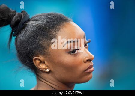 Paris, France. 30 juillet 2024. Simone Biles (USA) Paris 2024 Jeux Olympiques gymnastique artistique finale par équipe féminine Olympische Spiele 30.07.2024 crédit : Moritz Muller/Alamy Live News Banque D'Images