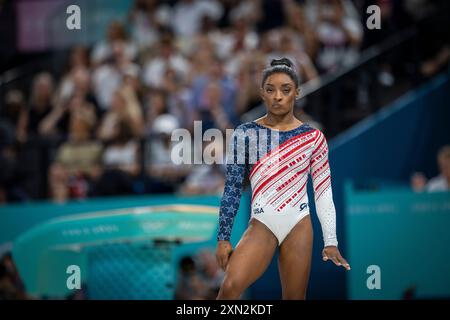 Paris, France. 30 juillet 2024. Simone Biles (USA) Paris 2024 Jeux Olympiques gymnastique artistique finale par équipe féminine Olympische Spiele 30.07.2024 crédit : Moritz Muller/Alamy Live News Banque D'Images