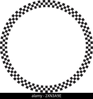 Cadre rond avec imprimé à carreaux noir et blanc. Forme de cercle avec damier, drapeau de rallye ou motif de plateau de jeu d'échecs. Ossature géométrique. Vecteur Illustration de Vecteur