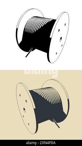 Illustrations vectorielles stylisées d'une bobine de câble haute tension industrielle Illustration de Vecteur