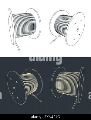 Illustrations vectorielles stylisées de plans de bobine de câble haute tension industrielle Illustration de Vecteur