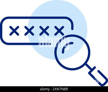 Mot de passe couvert d'astérisques dans la boîte et la loupe. Affichage du mot de passe, vérification de la force. Icône de contour pixel Perfect, modifiable Illustration de Vecteur