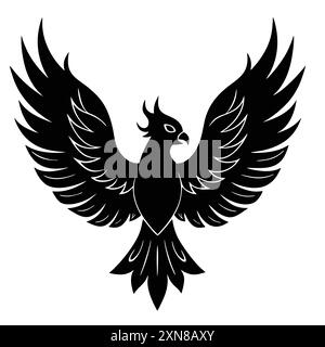 Illustration en noir et blanc d'un aigle avec des ailes déployées. Illustration de Vecteur