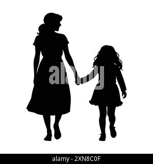 Silhouette noire isolée maman et fille vecteur de famille Illustration de Vecteur