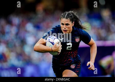 Saint Denis, France. 30 juillet 2024. Ilona Maher des États-Unis lors des sept matchs de rugby féminin, jour 3 - Jeux Olympiques de Paris 2024 au stade de France le 30 juillet 2024 à Saint Denis, France. Photo de Julien Poupart/ABACAPRESS. COM Credit : Abaca Press/Alamy Live News Banque D'Images