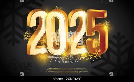 Bonne année 2025. Festive 2025 célébration du nouvel an numéros d'or 3D. Design tendance et moderne Illustration de Vecteur