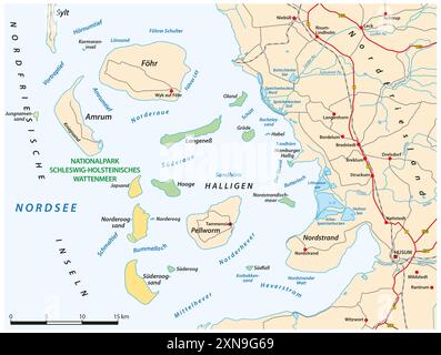 Carte de la Halligen du Schleswig-Holstein dans la mer des Wadden de Frise Nord, Allemagne Banque D'Images