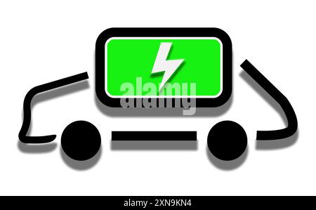 Illustration de charge de batterie de voiture en vert avec symbole de tonnerre pour les panneaux de stations de véhicules électriques Banque D'Images